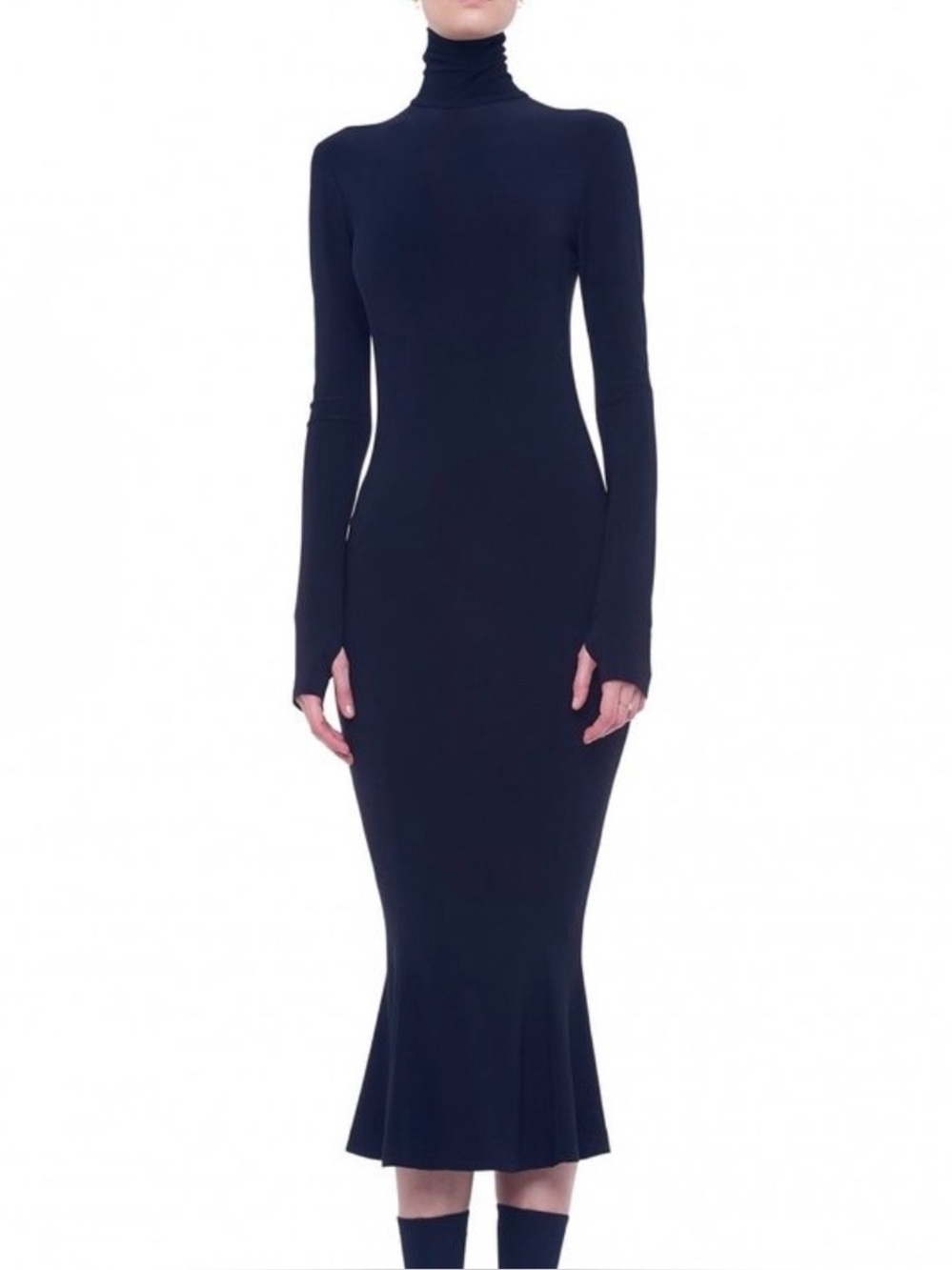 NORMA KAMALI TURTLENECK FISHTAIL BLACK DRESS SIZE SMALL